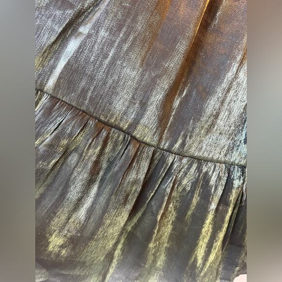 SOLD Gigio Shimmering Metallic Gold Green Mini Dress Brunch Event Party - Picture 6 of 10